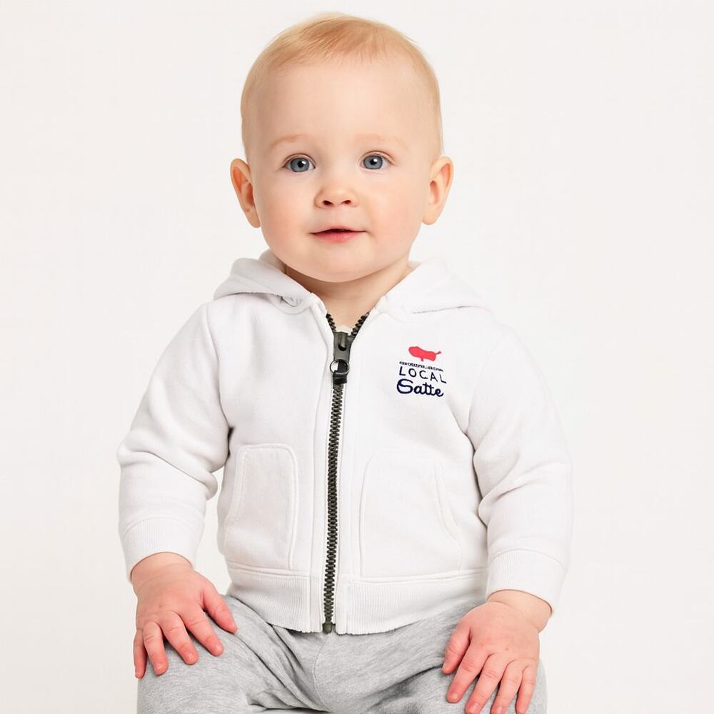 Carter’s Baby White “Local Cutie” Zip-Up Hoodie Size 9 Months EUC